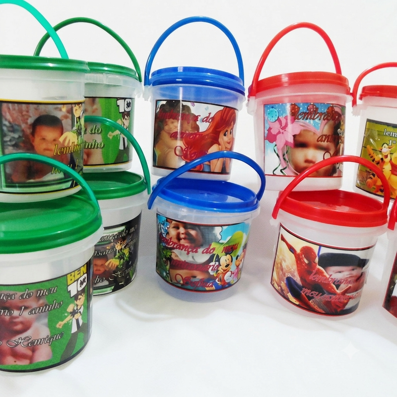 🎈 Baldinho Personalizado com Foto e Tema da Festa – Kit com 10 Unidades
