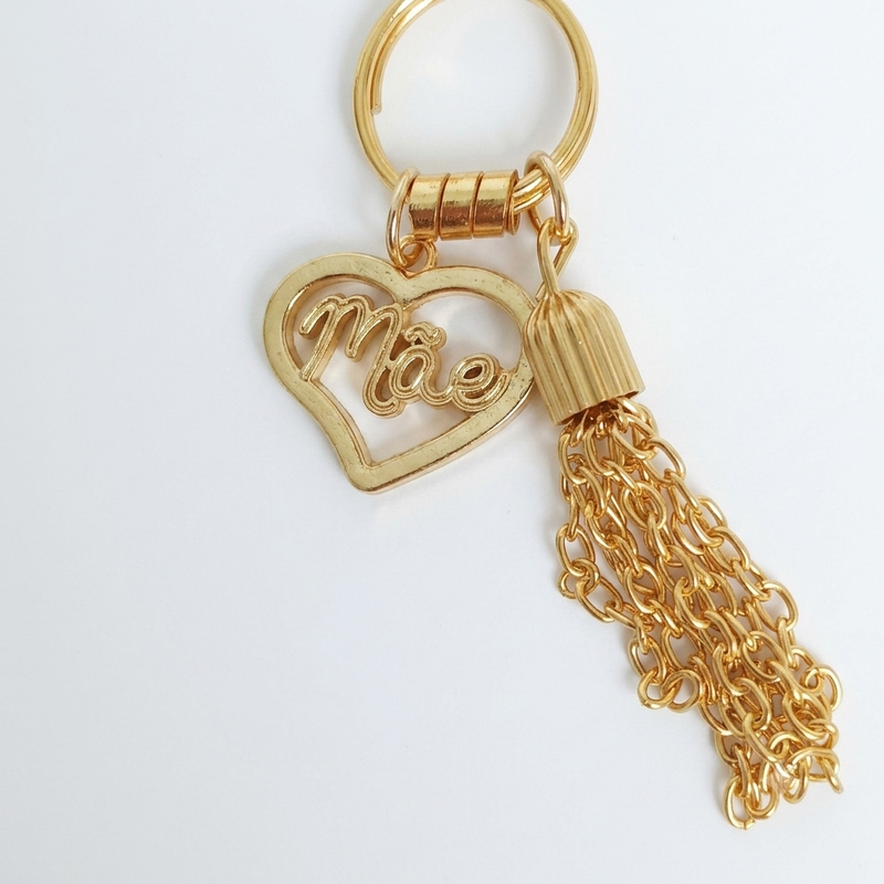 💖 Chaveiro Coração Mãe Folheado – Presente Especial Kit com 3 Unidades